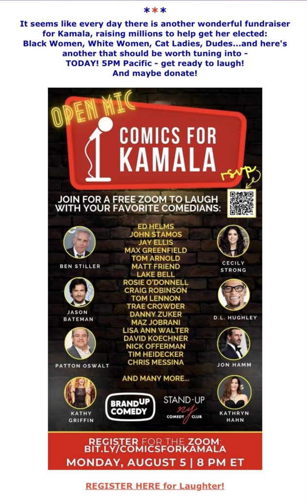 Comix for Kamala -- join for a free Zoom to laugh with your favorite comedians