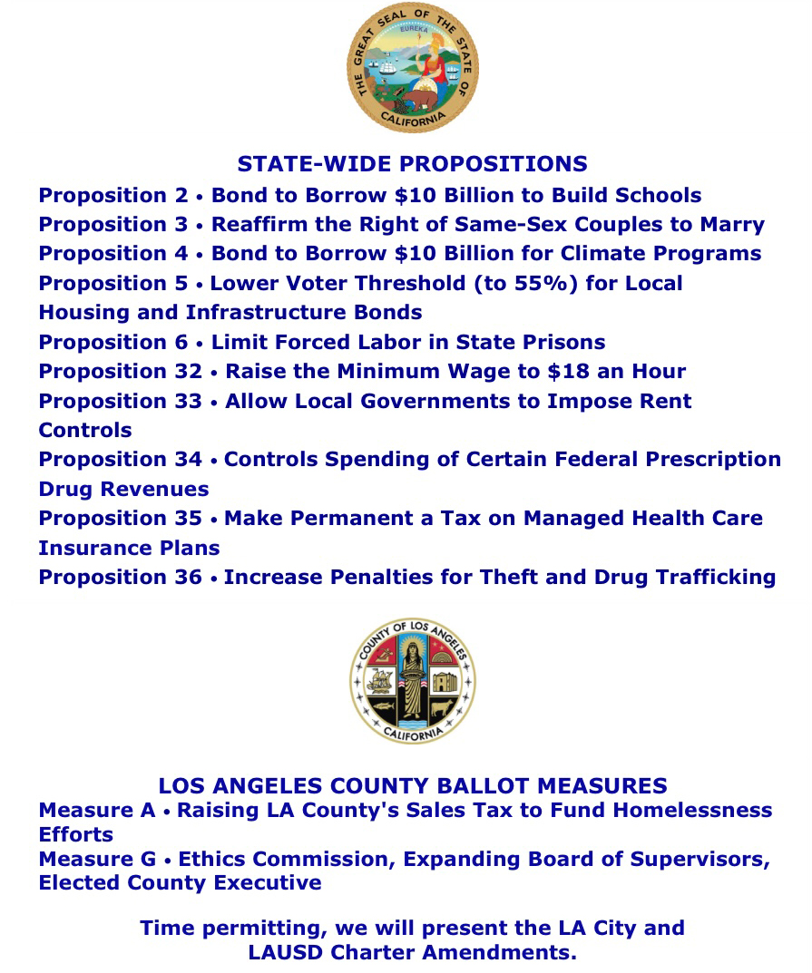 West LA Democratic Club ballot propositions meeting